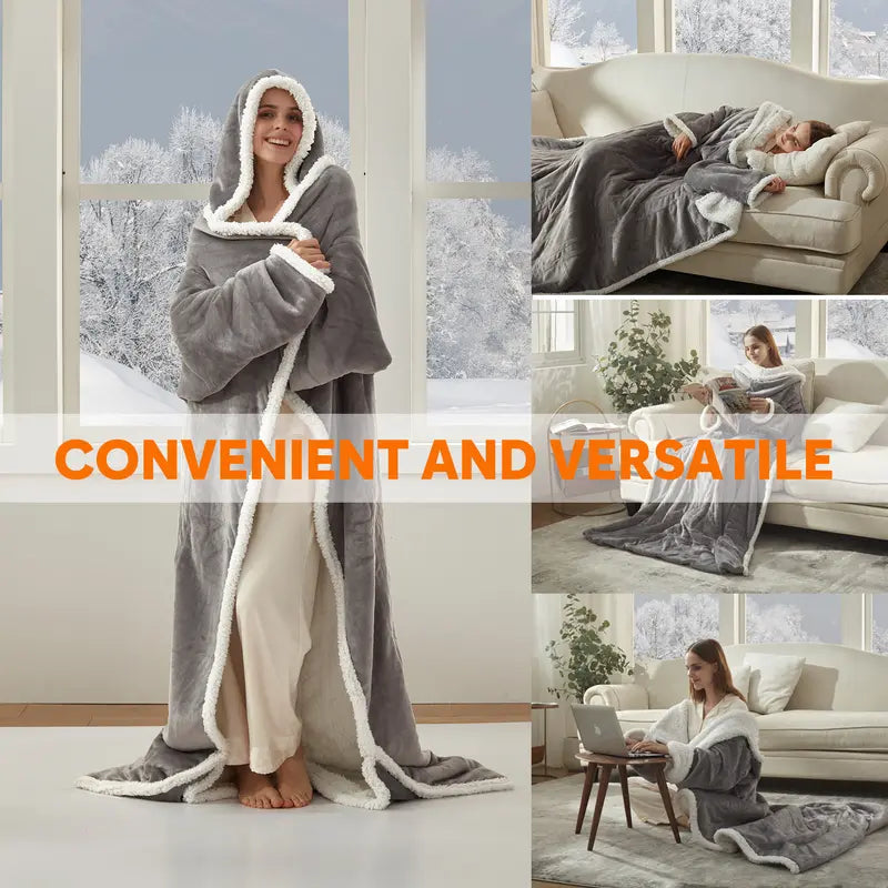Wearable Electric Heated Blanket with Sleeves, Hood & Foot Pockets – Full-Body Warmth Anywhere