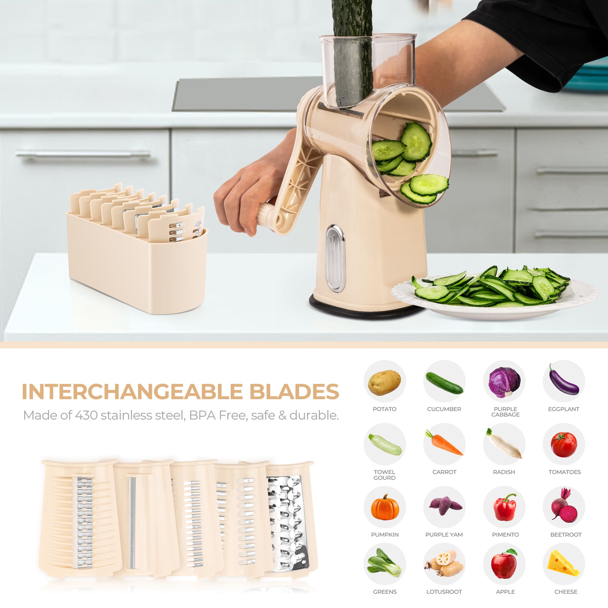 Rotary Cheese Grater & Vegetable Slicer for home use