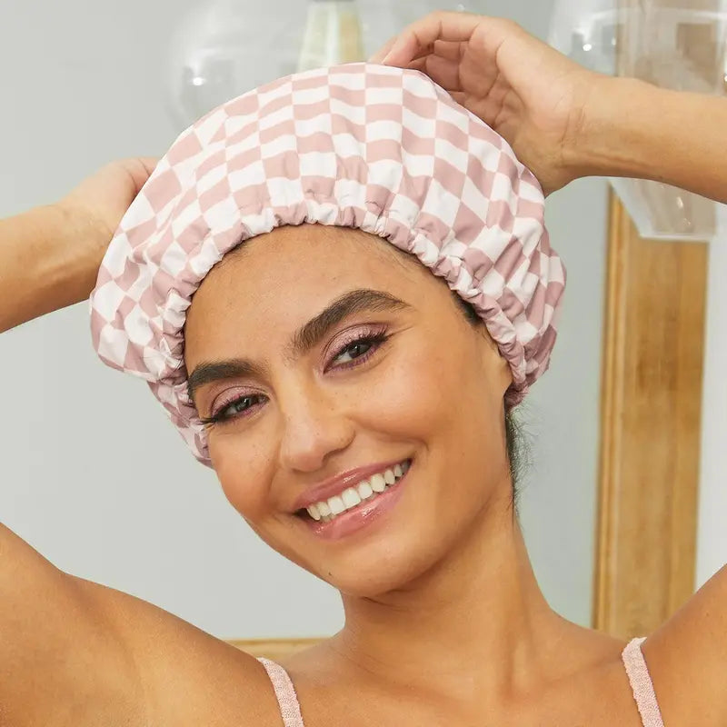Luxury Satin-Lined Waterproof Shower Cap – Adjustable, Quick-Dry & Reusable (Terracotta)