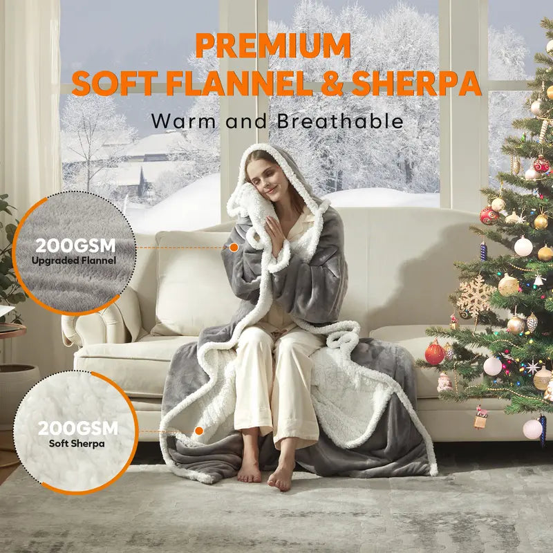 Wearable Electric Heated Blanket with Sleeves, Hood & Foot Pockets – Full-Body Warmth Anywhere