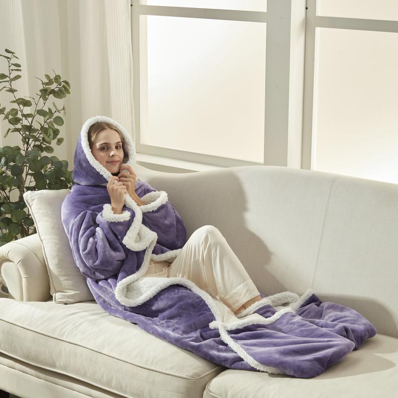 Wearable Electric Heated Blanket with Sleeves, Hood & Foot Pockets – Full-Body Warmth Anywhere