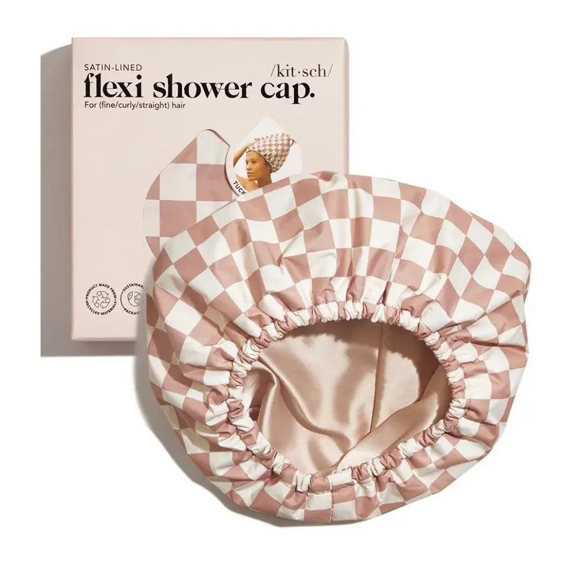 Luxury Satin-Lined Waterproof Shower Cap – Adjustable, Quick-Dry & Reusable (Terracotta)